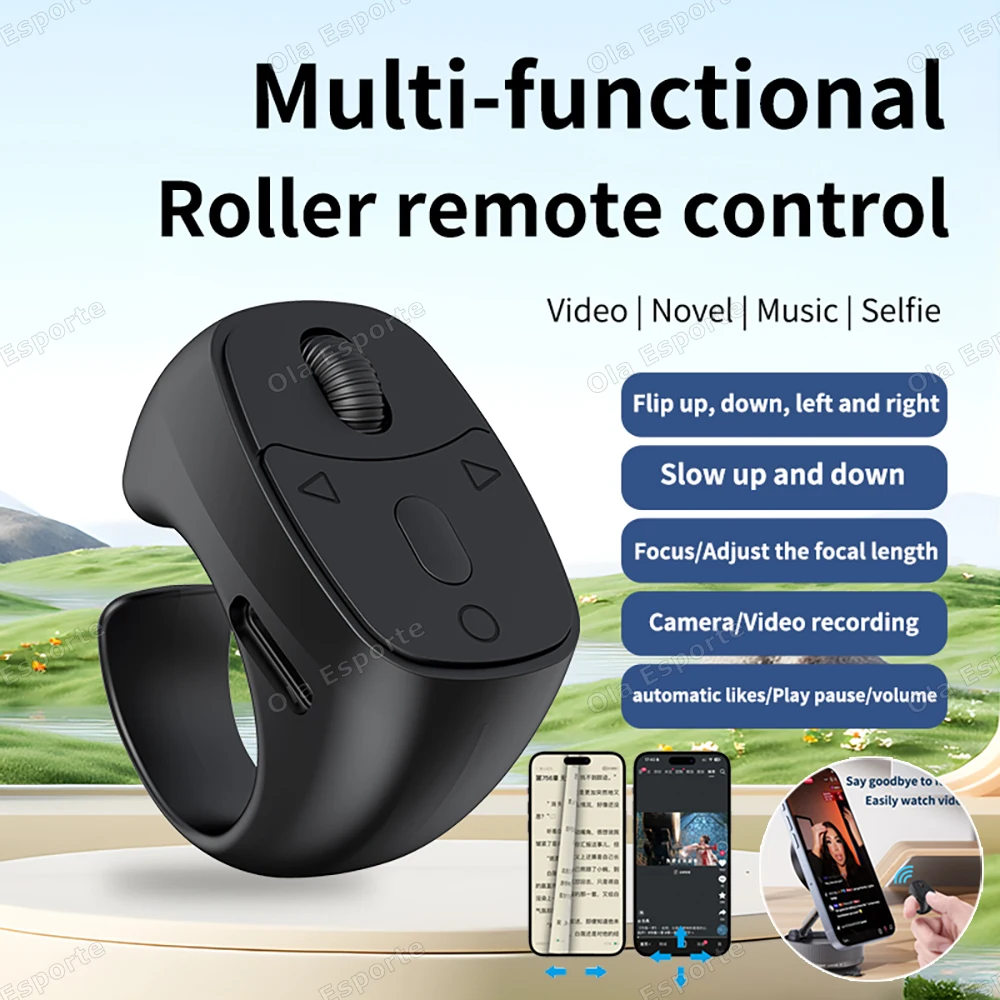 

Remote Control For Phone iPad Wireless Bluetooth Page Turning Ring Roller E-books Fingertip Camera Shutter Remote Control Rings