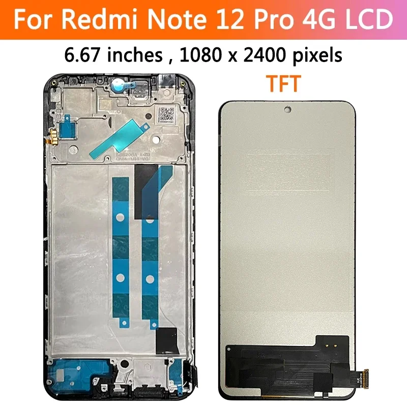 6.67' Przetestowane dla Xiaomi Redmi Note 12 Pro 4G ‎ Wyświetlacz LCD z ekranem dotykowym i digitizerem do Note12Pro 4G 2209116AG, kompletny moduł LCD — zdjęcie produktu 4