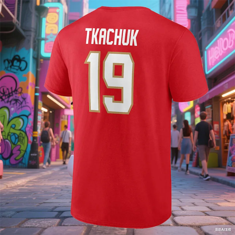 2025 Matthew Tkachuk NO.19 Florida Panthers Stanley Cup Champions camisetas rojas moda de verano transpirable deporte Casual Camiseta de algodón