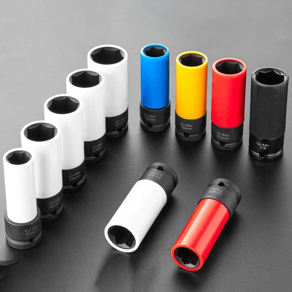 1pc 17mm/19mm/21mm Diepe Wielmoer Socket Hexagon Met Beschermende mouwen Voor Auto Wielen Handgereedschap Onderdelen