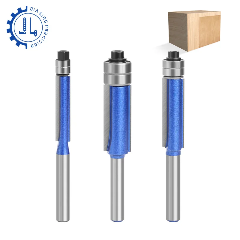 

Tungsten carbide Endmill Wood Milling Cutter Set with Bearing 1/4 CNC Router Bits 6mm Flush Trim Router Bit Bearing