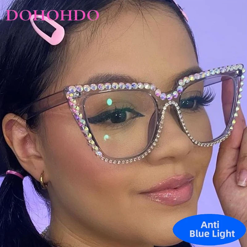 

Trendy Luxury Rhinestone Cat Eye Vintage Optical Glasses Women Men Blue Light Blocking Glasses Fashion Brand Designer Glasses