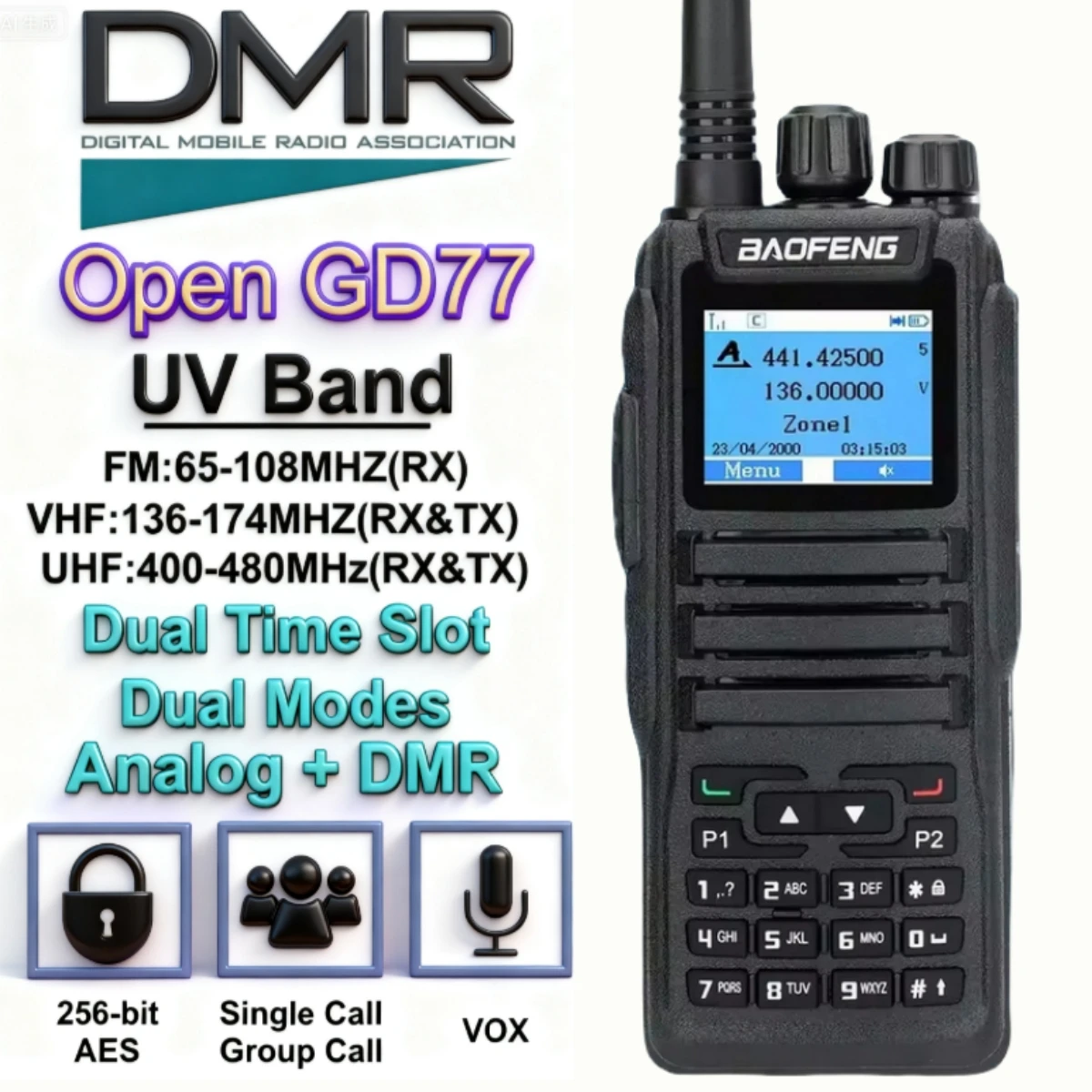 Baofeng DM-1701 Dualband 5 W Dual Time Slot DMR Analoges Zweiwegradio 3000 Kanäle Amateurfunk Unterstützung Offene GD77 SMS-Funktion