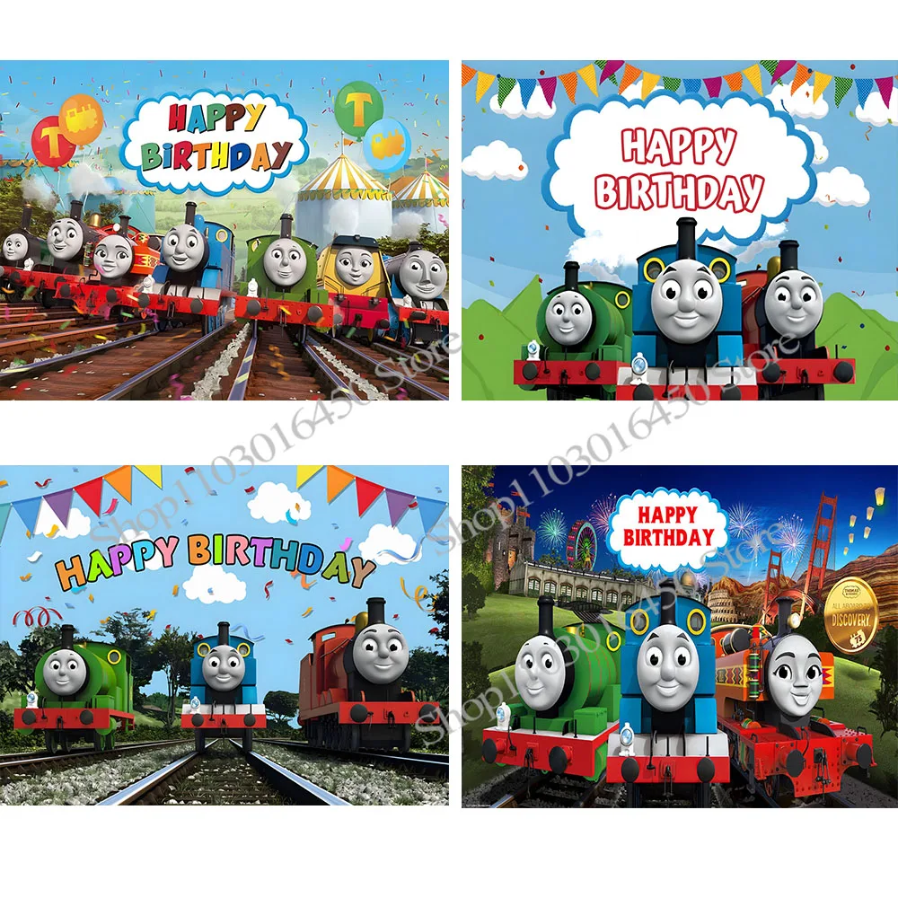 The Train Thomas Backdrop For Boys Birthday Party Custom Kids Photography Background Comic Theme Photo Baby Shower Banner Decors
