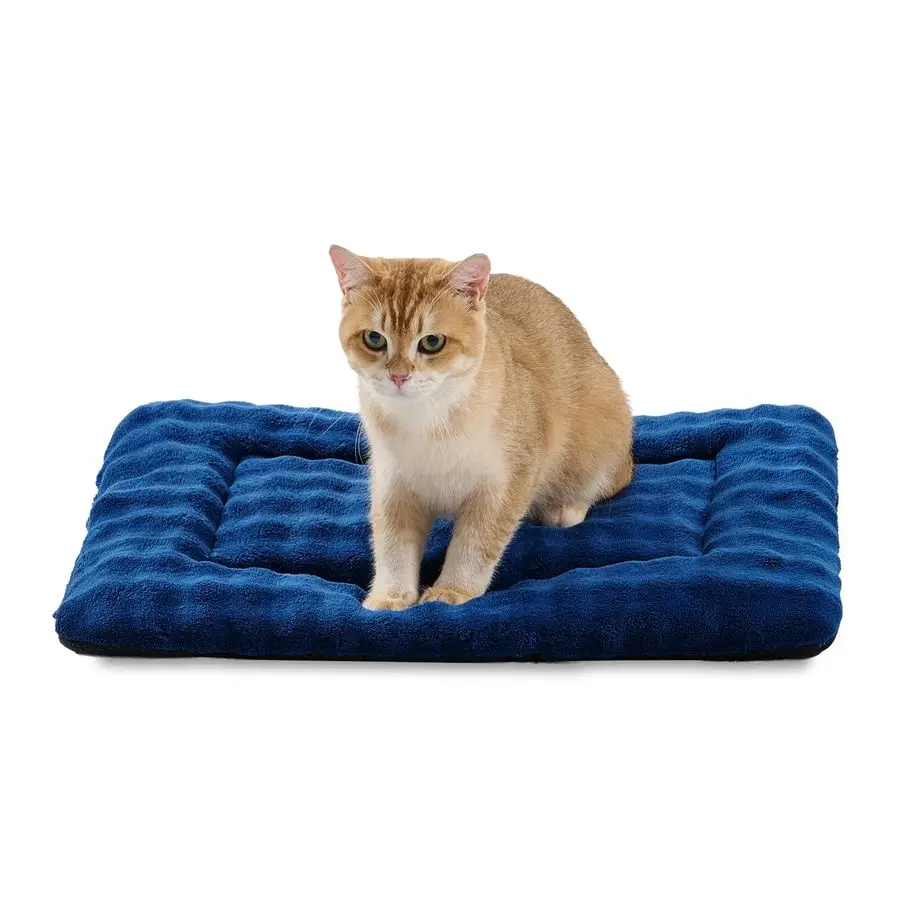 

Bed Mat Crate Pad for Cats Small Dogs, Washable Soft Pet Sleeping Mat Kennel Pad with 3D Bubble Pattern, Navy Blue, 24x 18
