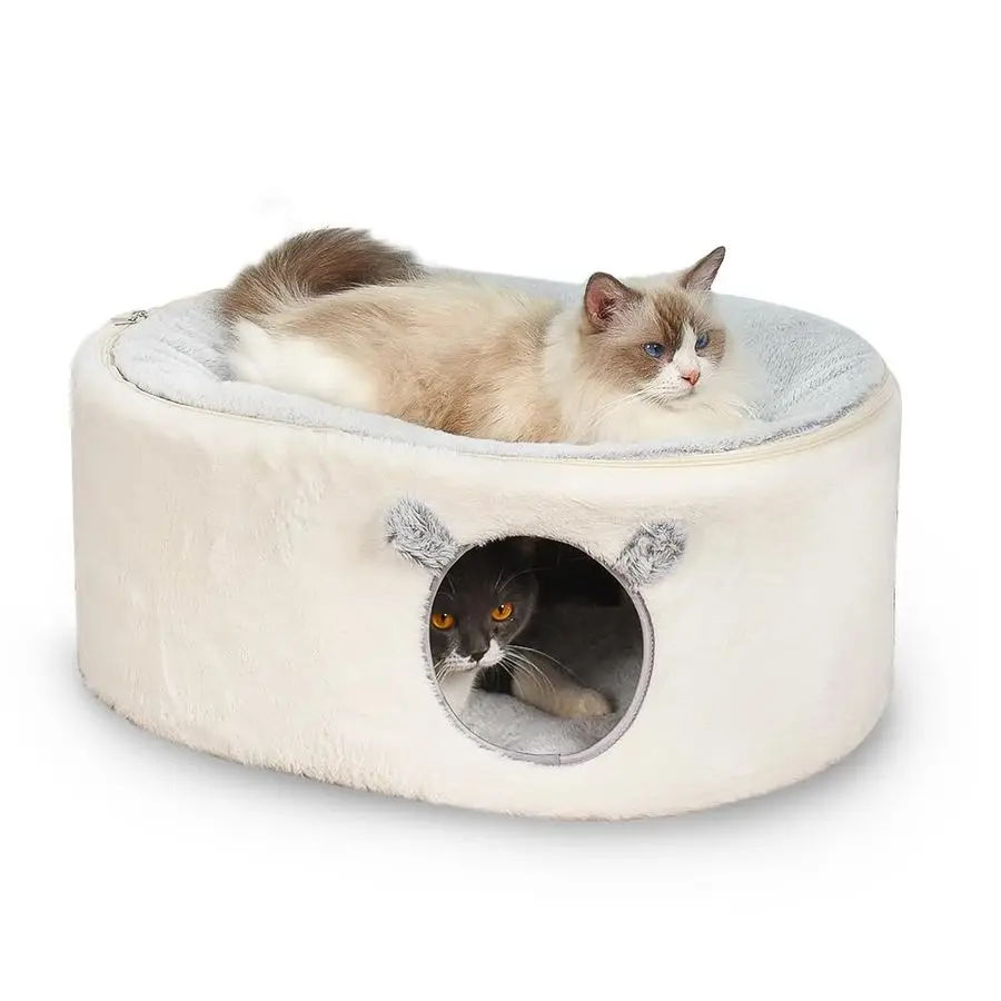 

Bed for Indoor Cats, Fluffy Large Enclosed Cat House Cave Pet Bed Hammock with Removable Washable Cover for Sleeping Cats, Kitte