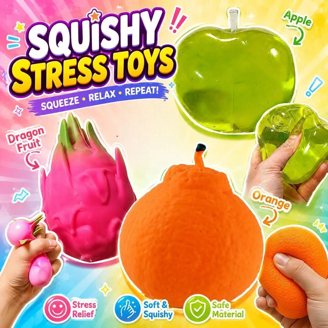 Fruit Series Squeeze Toy Soft Sensory Anti Stress Toys Simulation Peaches, Apples, Oranges Slow Rebound Fidget Toy Ornaments