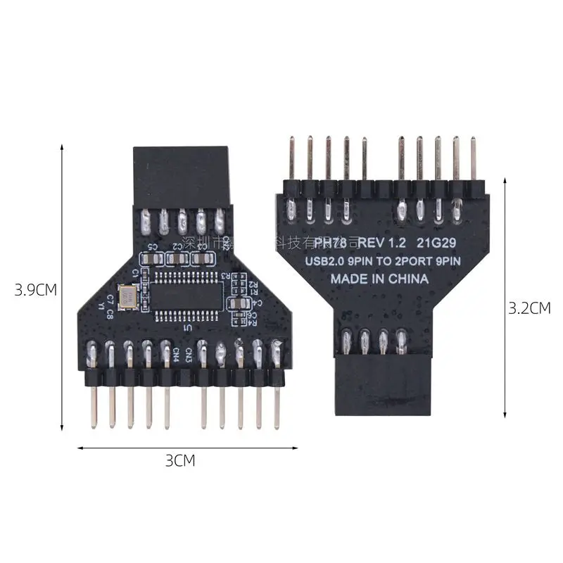 USB 2.0 Motherboard 9Pin to Dual 9-Pin Interface Water-Cooled RGB Light Fan Speed Measurement Adapter Card 1/2 Expansion Card