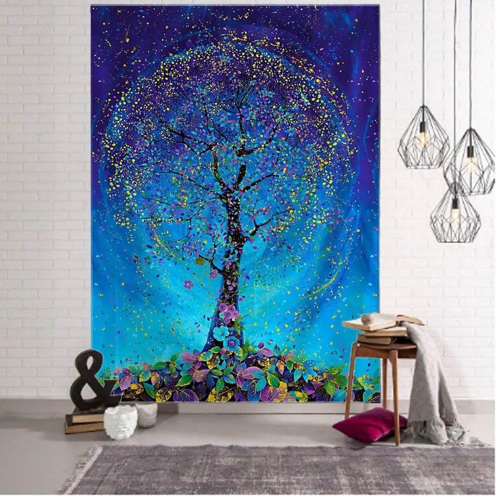 

Life Tree Tapestry Fantasy Starry Sky Wall Hanging Cloth Cartoon Fantasy Home Wall Decoration Bedroom Background Wall Decoration