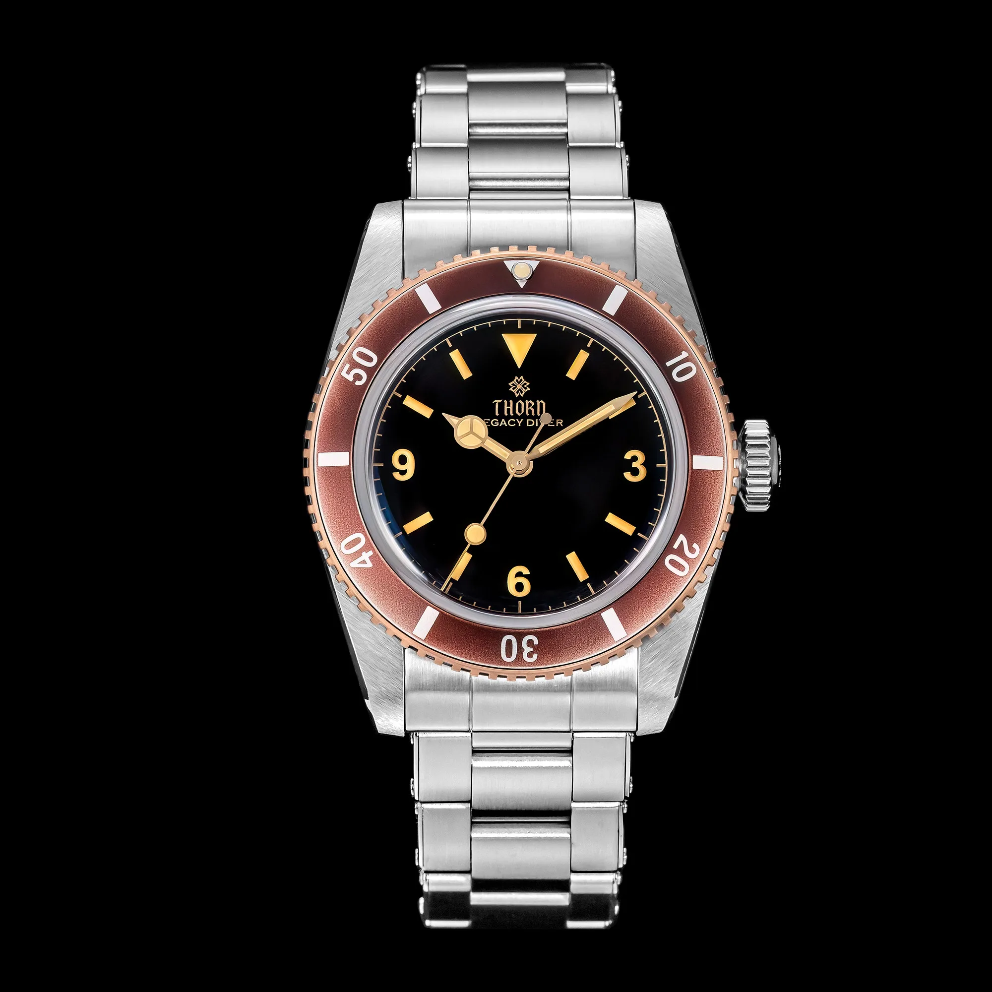 THORN T028 Vintage 37mm Men's 6200 Diver Watch Black Dial Sapphire Glass PT5000 Automatic Movement 8mm Big Crown Design 20Bar