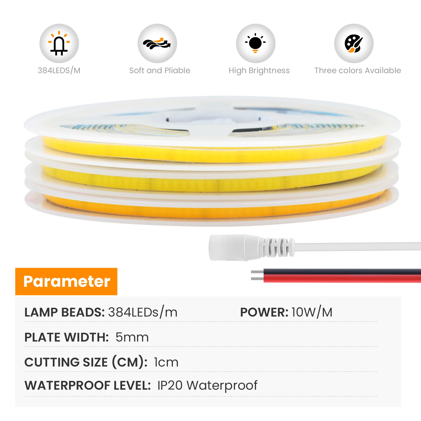 Super Thin 5mm COB LED Strip 12V 24V High Density 384LEDs/m Flexible COB LED Tape Light Bar 3000K 4000K 6000K for Decor Lighting