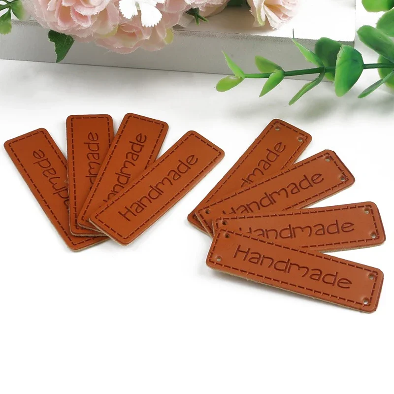 30Pcs PU Leather Label Handmade Tag Clothing Labels DIY Apparel For Tag Hand Gift Bag Sewing Jeans Bags Shoes Label Accessories