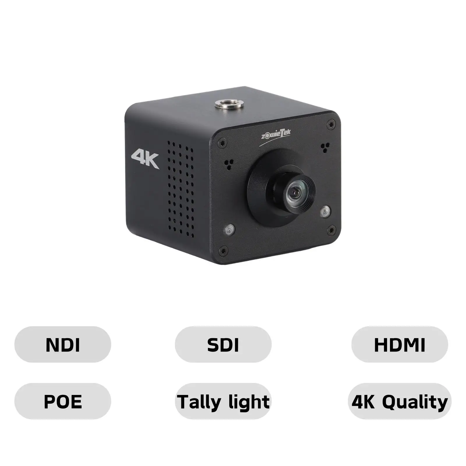 4K NDI|HX3 POV Box Camera PoE, ZowieCAM, Simultaneously HDMI & SDI Output, RTSP/RTMP(s)/SRT, Standalone Live Streaming, M12