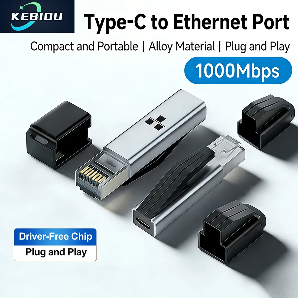 

Kebidu 1000Mbps USB C to Ethernet Adapter Gigabit USB C Female to RJ45 Male Network Converter for MacBook Pro iPhone 16 iPad XPS