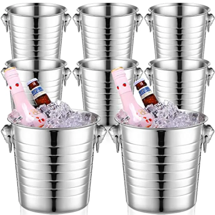 

8 Pack 3Qt Ice Buckets with Handles Stainless Steel Champagne Beer Chiller, Double Wall Party Beverage Pail for BBQ, Beach, Out