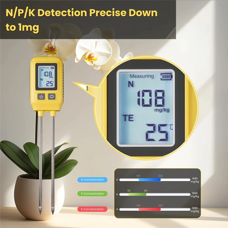

AS94-Soil N,P,K Temperature Sensor Nitrogen Phosphorus Potassium Detector Nutrient Fertility Meter Tester Garden Farm
