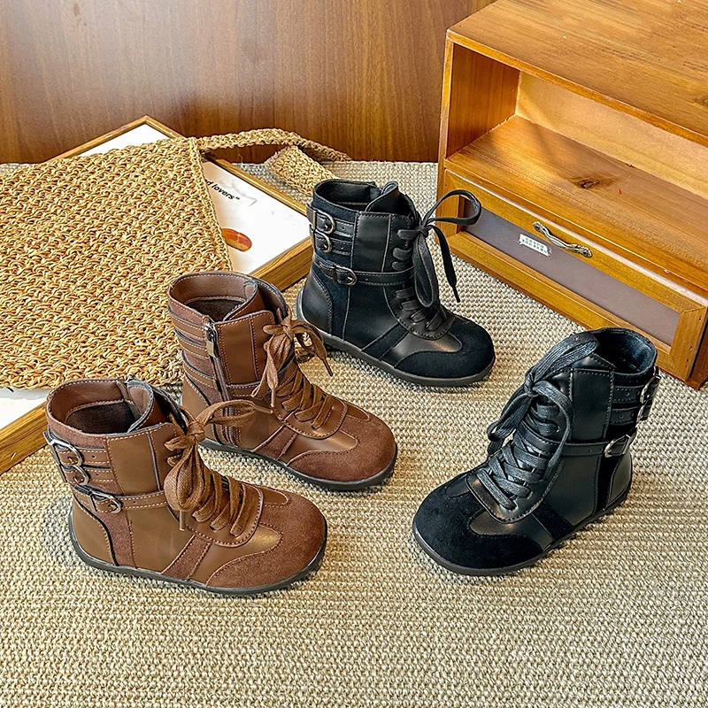 

Детские модные ботинки, осень-зима 2022, новые повседневные ботинки среднего размера с боковой молнией, удобные ботинки средней длины Botas Para Niñas