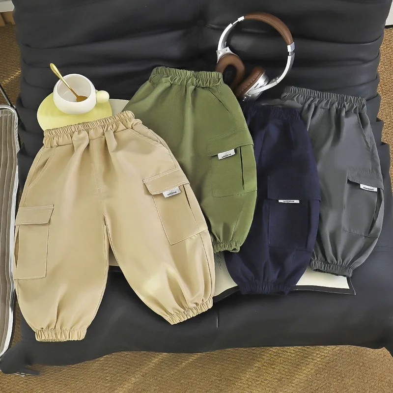 New Spring Autumn Fashion Boys Pants Loose And Comfortable Design Sport Overalls Cargo Trousers For 2-10 Years Old Kids