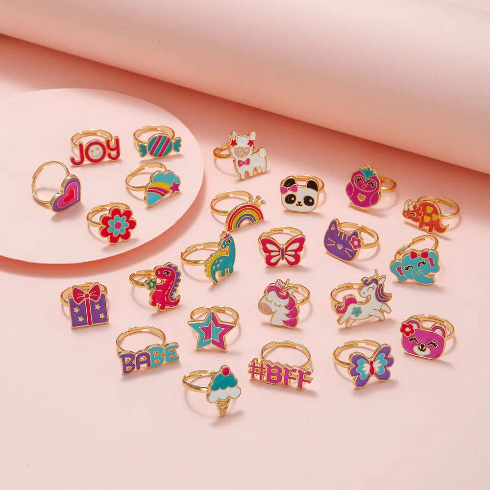 Korean Jewelry Funny Animal Unicorn Adjustable Multiple Ring For Girls Gift Ideas Cartoon Enamel Open Rings Accessories