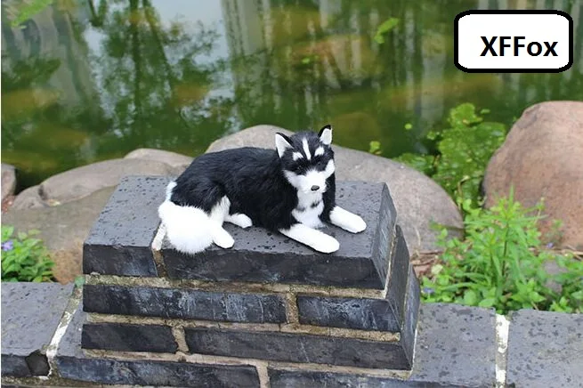 one piece Simulation plastic&fur black dog model husky Home decoration T0059