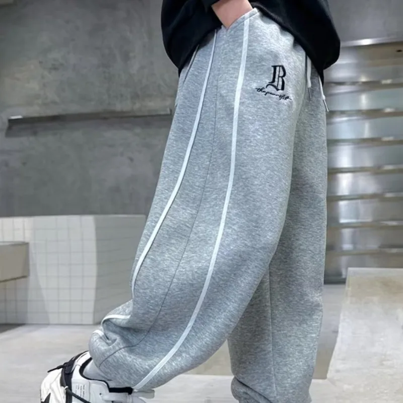 New Plush Boys\' Autumn Pants Boys\' Pants Mid To Big Kids\' Spring And Autumn Sports Leisure Time Pants Handsome And Trendy