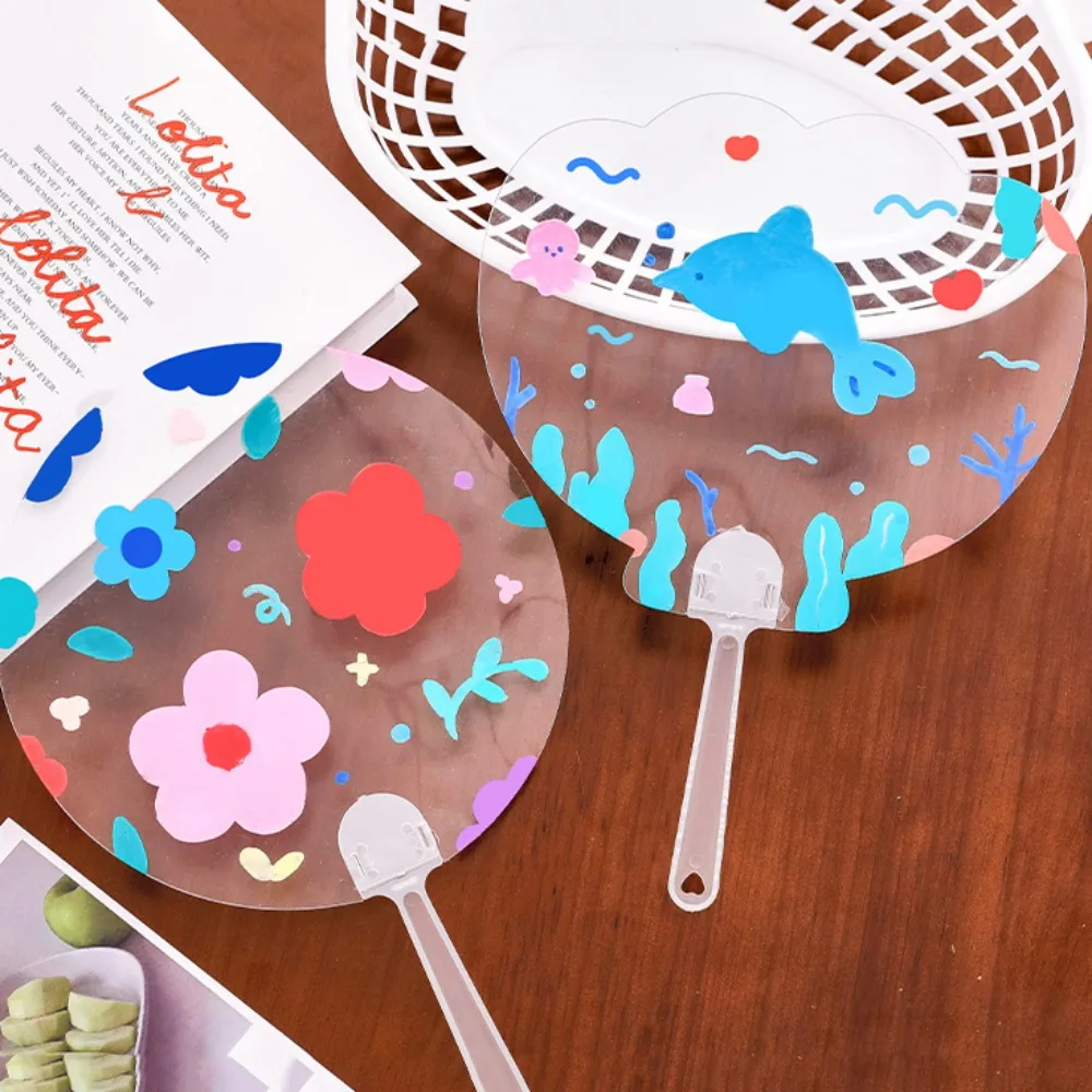 Transparent Hand Fans Graffiti Handicrafts Thicken Painting Painting Graffiti Transparent Fans Blank Round