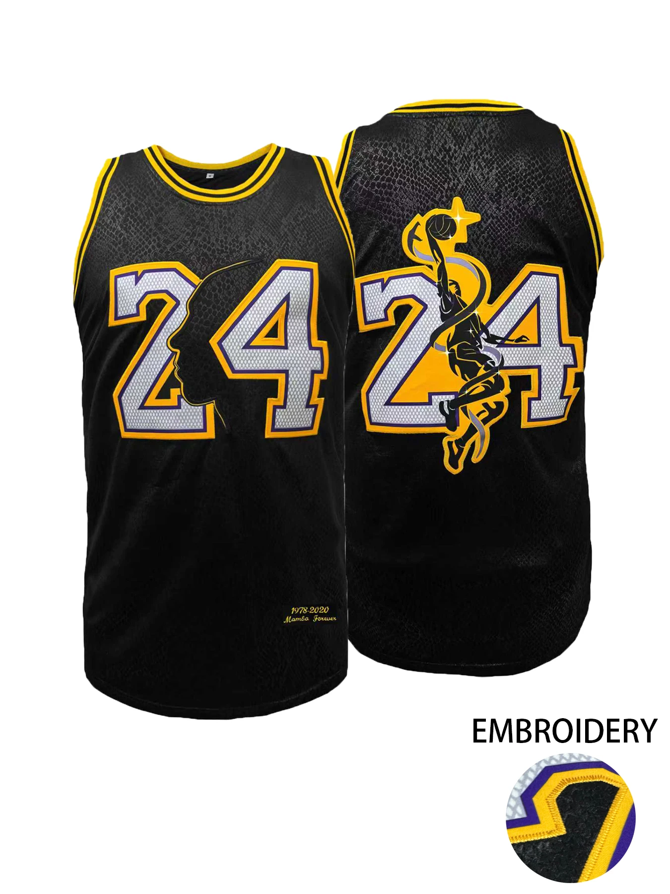 

Men's Basketball Jersey, No. 24, Black, Embroidered & Stitched Basketball Singlet, Sleeveless Sports Vest