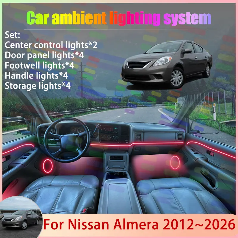 For Nissan Almera 2012~2026 N17 MK3 Latio Sunny 2/18 in 1 Car Atmosphere Light Lamp RGB Shade Ensemble Streamer Atmosphere Set