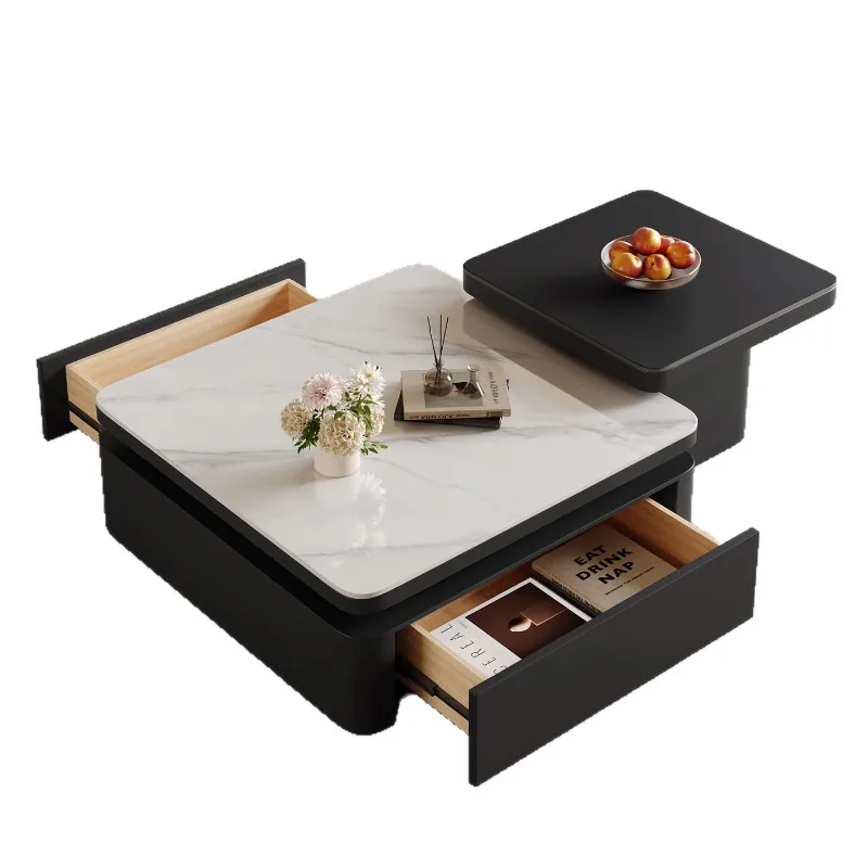 Square rock slab coffee table living room household small apartment modern light luxury advanced  table group