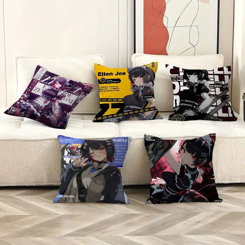 ZZZ Ellen Joe Game Zenless Zone Zero Cushion Cover Car Throw Pillow Case For Sofa Car Christmas Gift 40x40cm 45x45cm