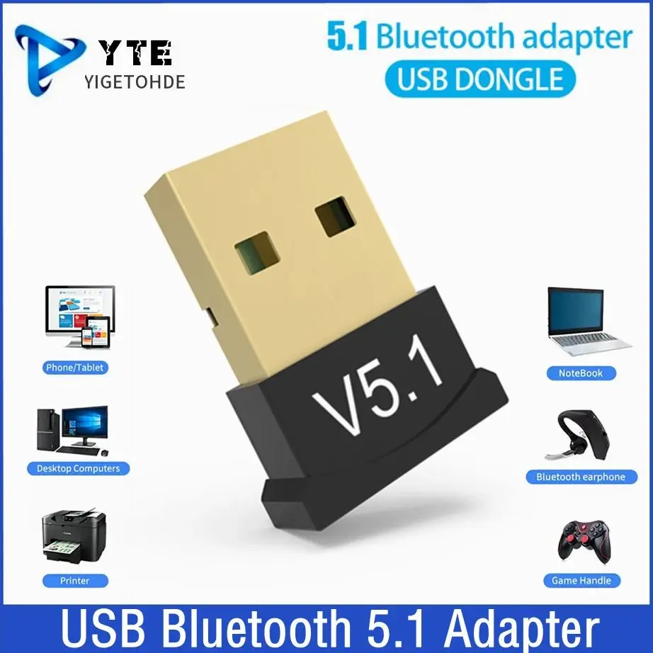 USB Bluetooth 5.1 Adaptador Transmissor Receptor, Dongle Bluetooth Áudio, Sem fio, Computador, PC, Laptop