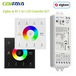 Tuya Zigbee 3.0 RGB+CCT LED Strip Controller 12V 24V 4-zone Wall Touch Remote Smart Life APP Timer for Alexa Google SmartThings