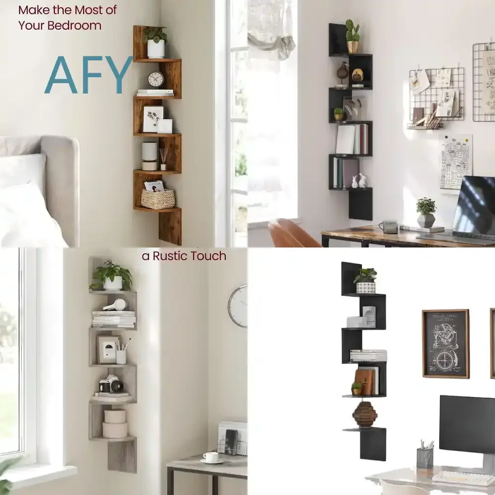 Multi-Tier Corner Wall Shelf for Bedroom Living Room Triangle Space Saving Storage Rack Wall Mounted Bookshelf for Small