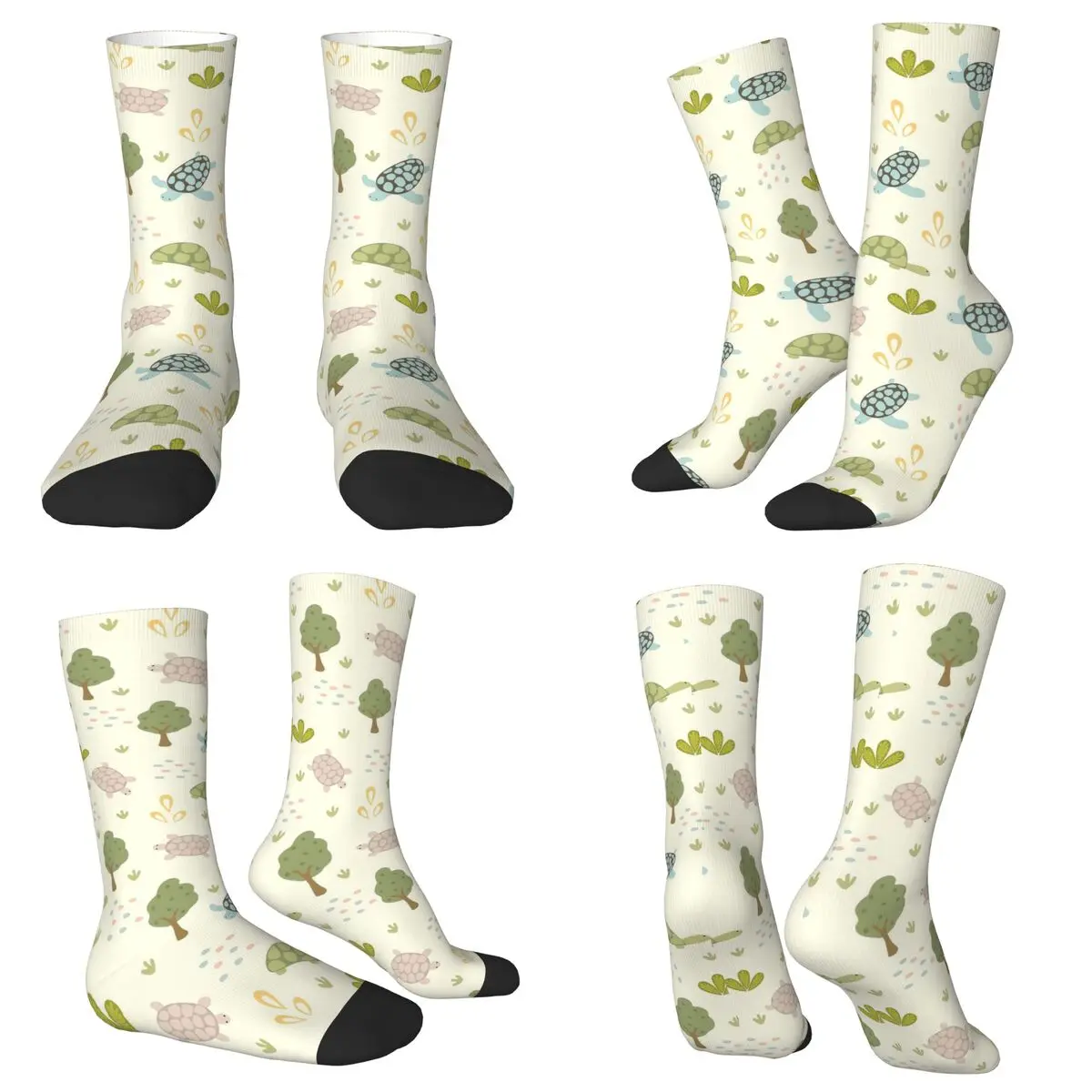 All Seasons Crew Stockings Cute Green Turtle Cartoon Pattern Socks Fashion Long Socks for Men Women Valentine's Day Gifts