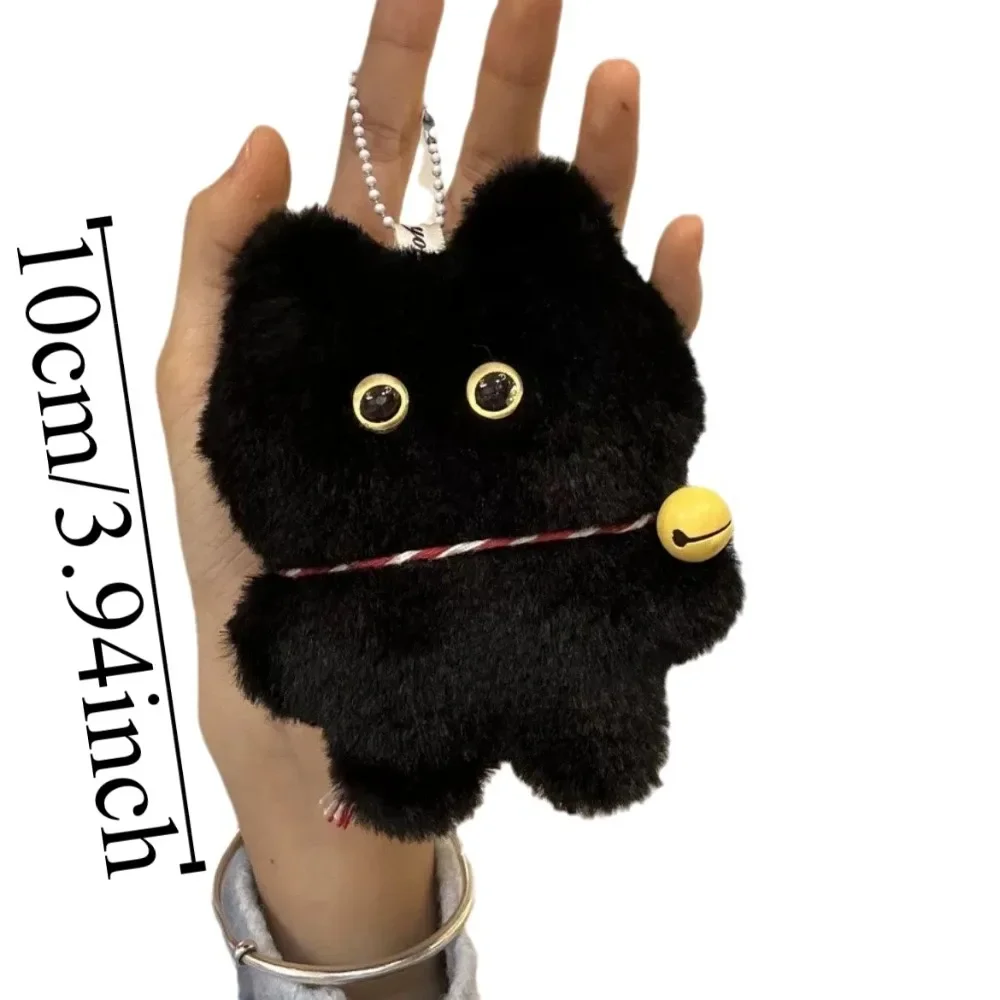 LLavero de peluche de gato negro con ojo grande para decoración de mochila, llavero de muñeco de peluche de gato de dibujos animados antipérdida, bolso colgante de felpa suave