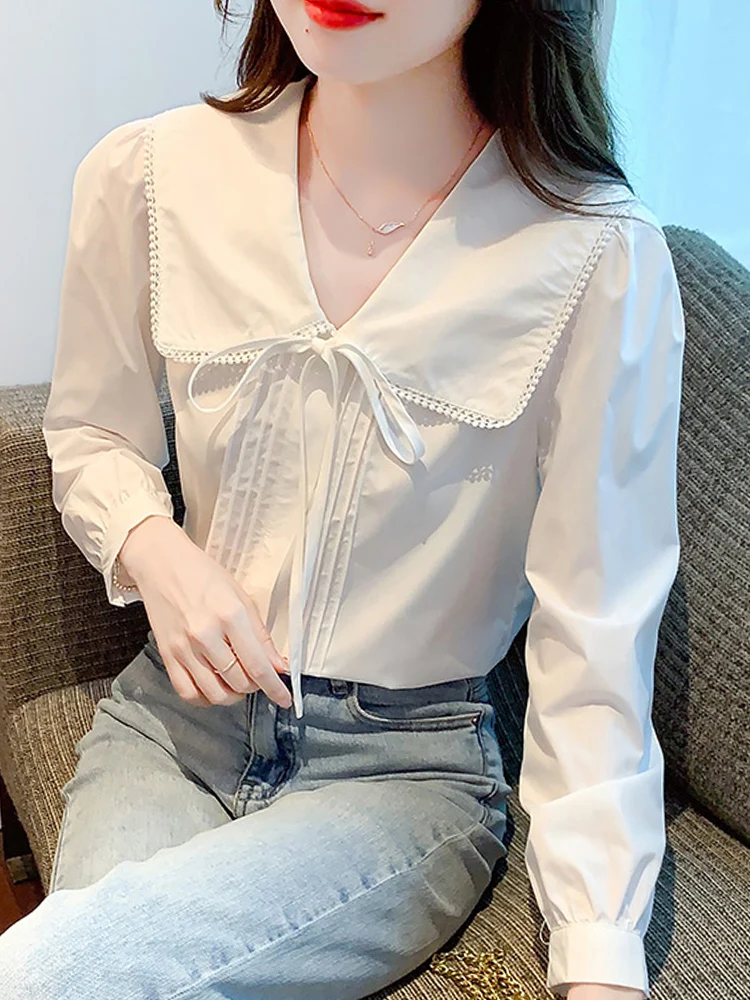 

Long Sleeve Blouse Women Doll Collar White Blouse Shirt Women Tops Blusas Mujer De Moda 2024 Blouses Camisas Blusa Feminina G79