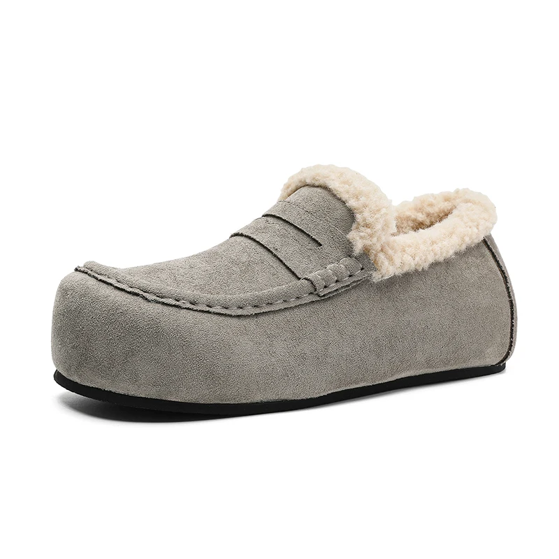 VIPOL Men's fashionable bean shoes, a pair of retro fleece warm Fu shoes, autumn and winter lightweight furry shoes