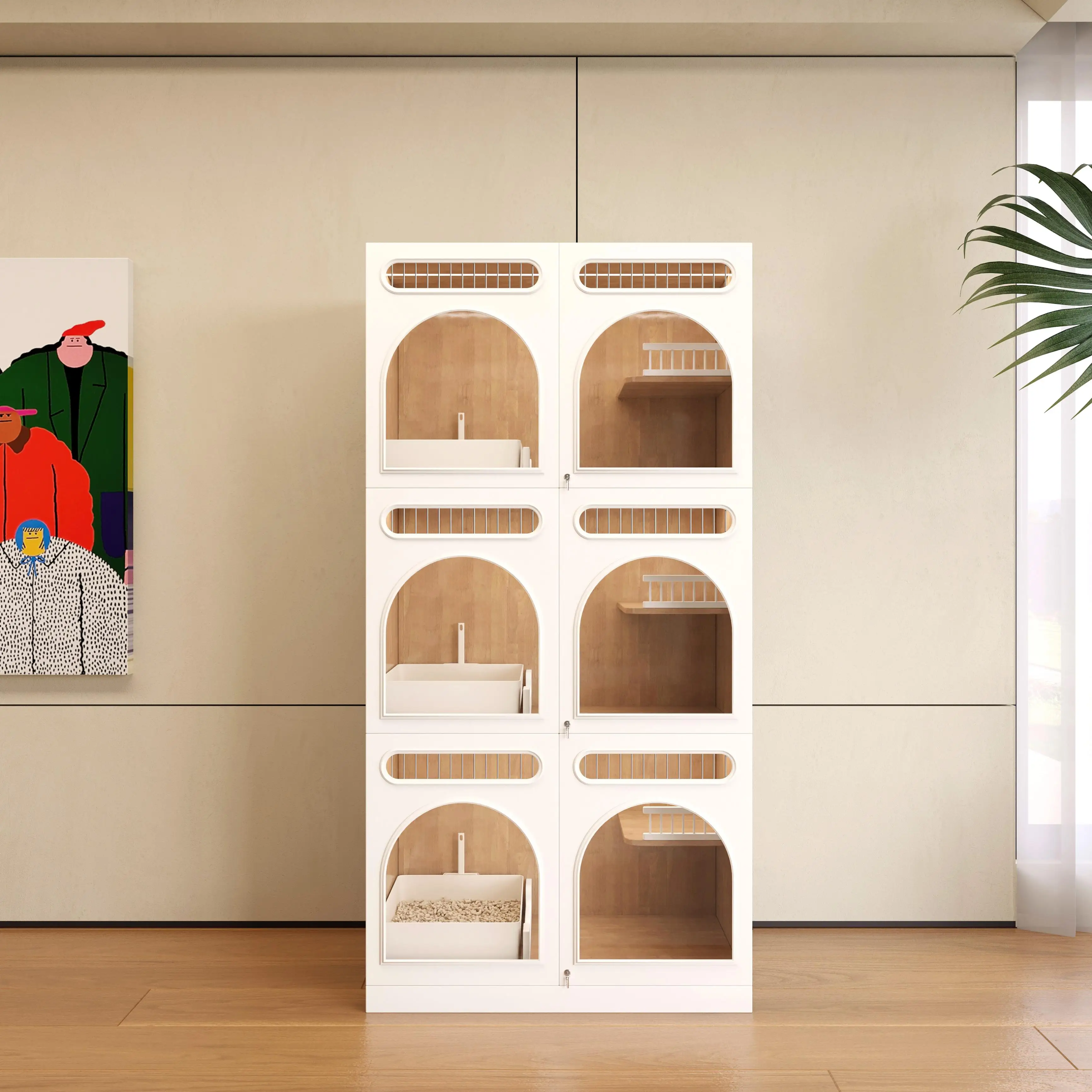 

Factory Price Customizable Multi-room Wooden Cat House Cat Villa for Pets