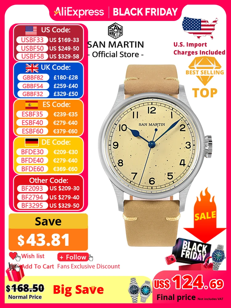 Reloj mecánico San Martin de 38,5mm para hombre NH35, reloj de pulsera de moda Simple de piloto Vintage, manecillas azules con barniz horneado, reloj de 10 barras