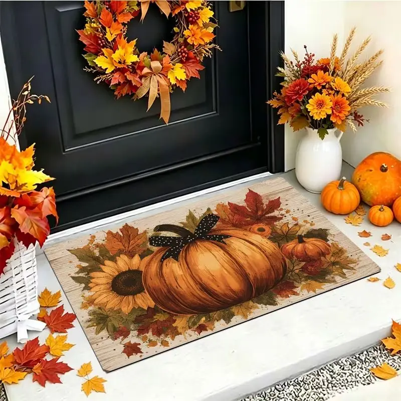 VIKAMA Halloween Ghost Dog Pumpkin Doormat Non Slip Flannel Front Door Entry Rug Indoor Porch Holiday Decor Floor Mat