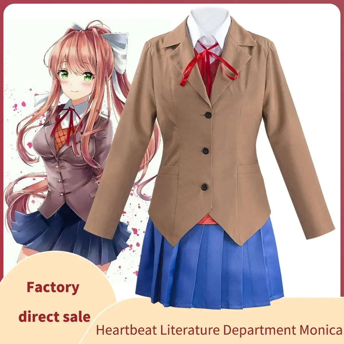 Disfraces de Cosplay de Monika del Anime Doki Literature Club 2026, Disfraces de Halloween de Sayori, Yuri y Natsuki para Mujer, Vestido, Ropa
