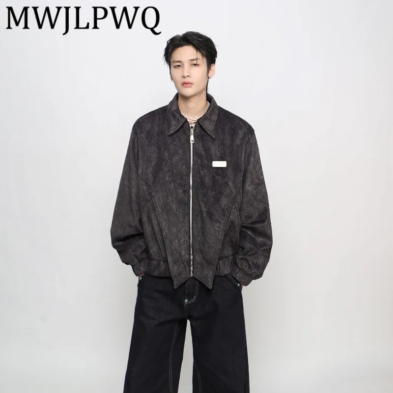 

MWJLPWQ American Style High-End Silhouette Short Lapel Jacket Men's High Street New Trendy Loose Design Niche Casual Coat 21172