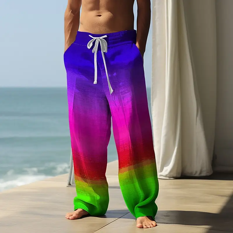 2025 Fall Men's Rainbow Gradient Pants Trousers Mid Waist Drawstring Elastic Waist Casual Outdoor Wide-leg Trousers For Mens