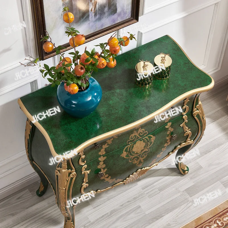 

Emerald entryway, storage cabinet, sideboard, decorative cabinet, chest of drawers, French luxury gold embossed cabinet