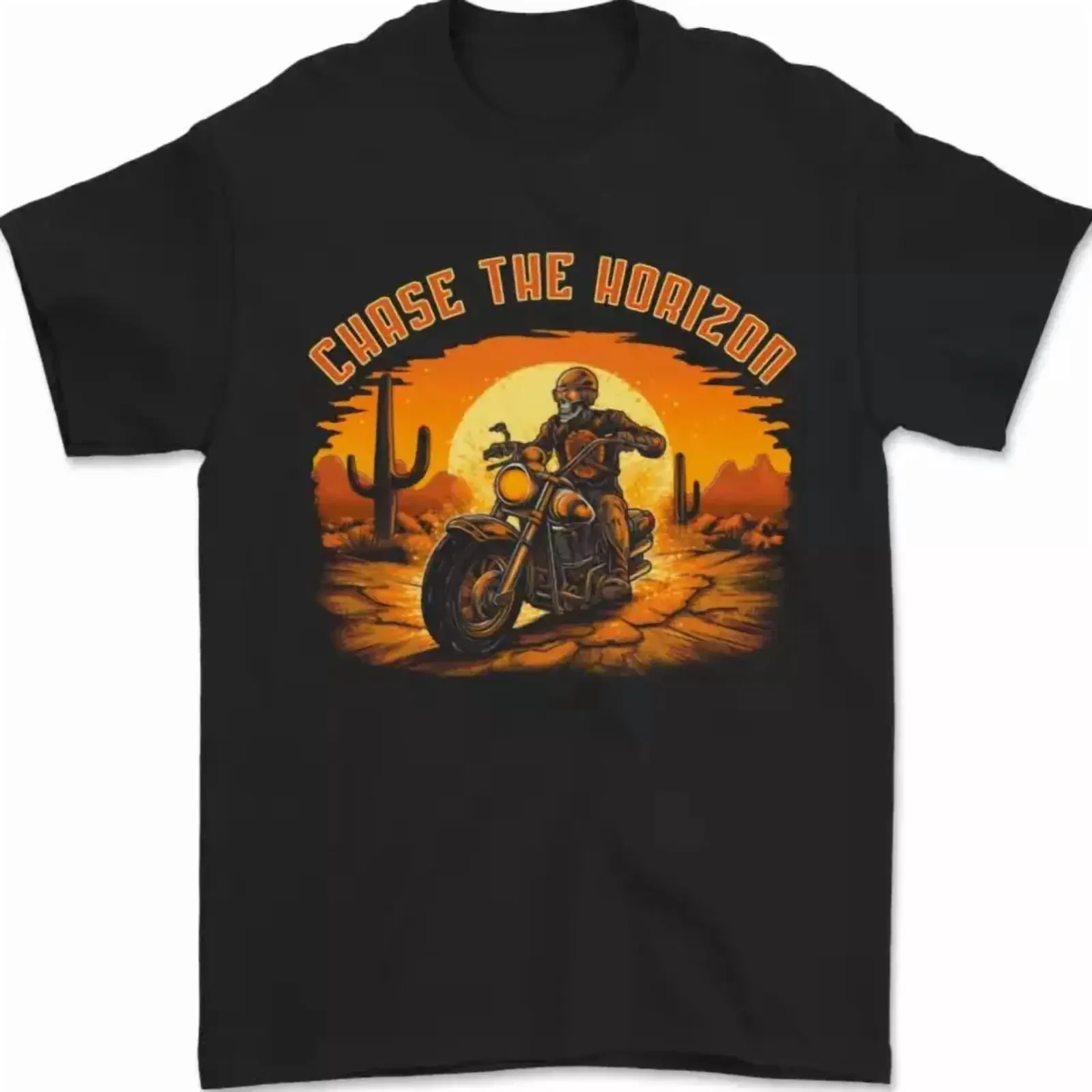 Chase The Horizon Motorcycle Chopper Biker T Shirt vintage Washed Stretched graphic Top For Everyday Wear streetwear fashion