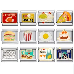 Fashion Cute Y2k Food Drink Cake Cheers Bread Beverage Italian Charm Links Fit 9mm Bracelets Stainless Steel DIY Men Jewelry