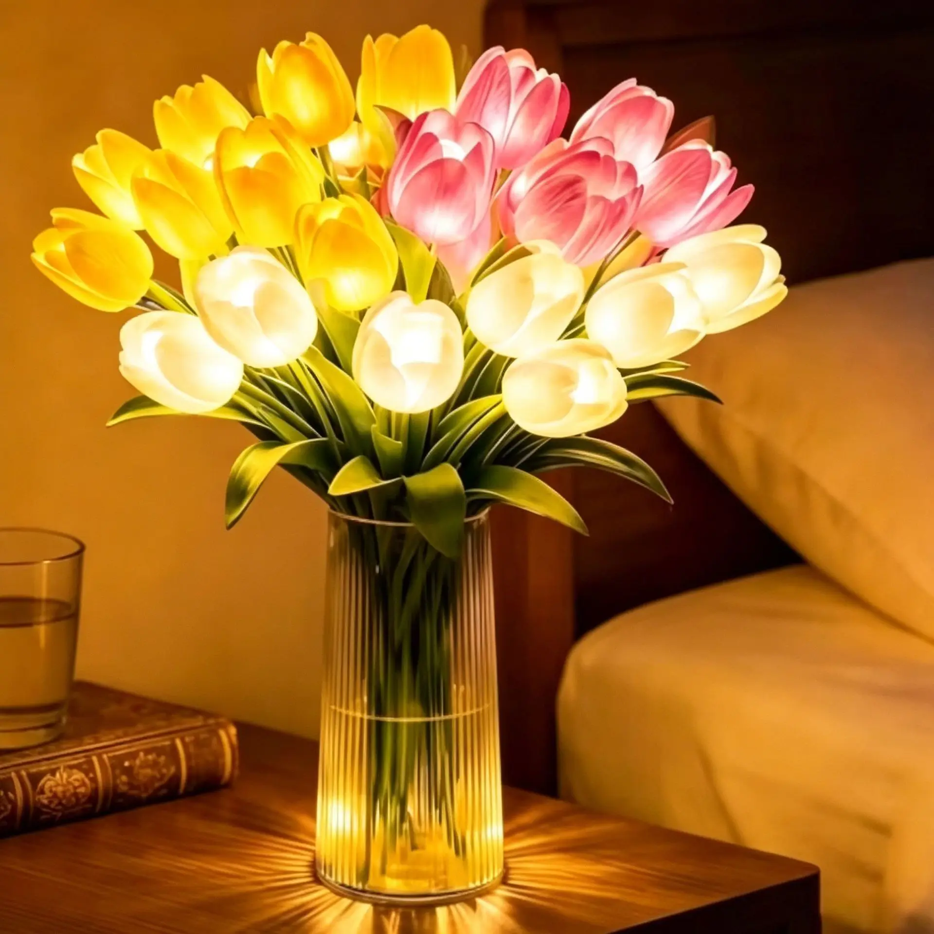 LED Tulip Bouquet Night Lights – Floral Mood Lights, Bedroom Bedside Lights, Realistic Flower Decor, Wedding and Birthday Gifts