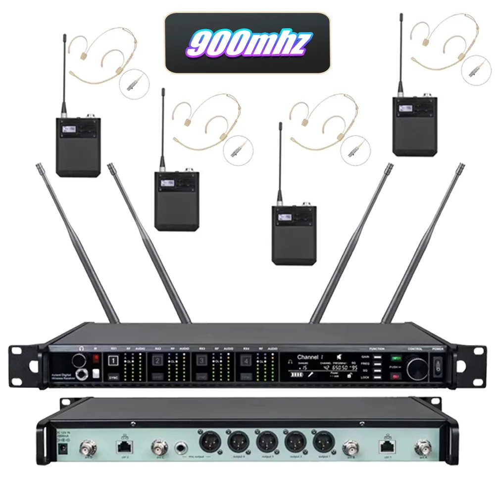 Paulkitson AD4Q KSM9 Professioneel Draadloos Microfoonsysteem 4-Kanaals 500/600/900MHZ Headset Microfoon Lavalier Voor Podium Buiten