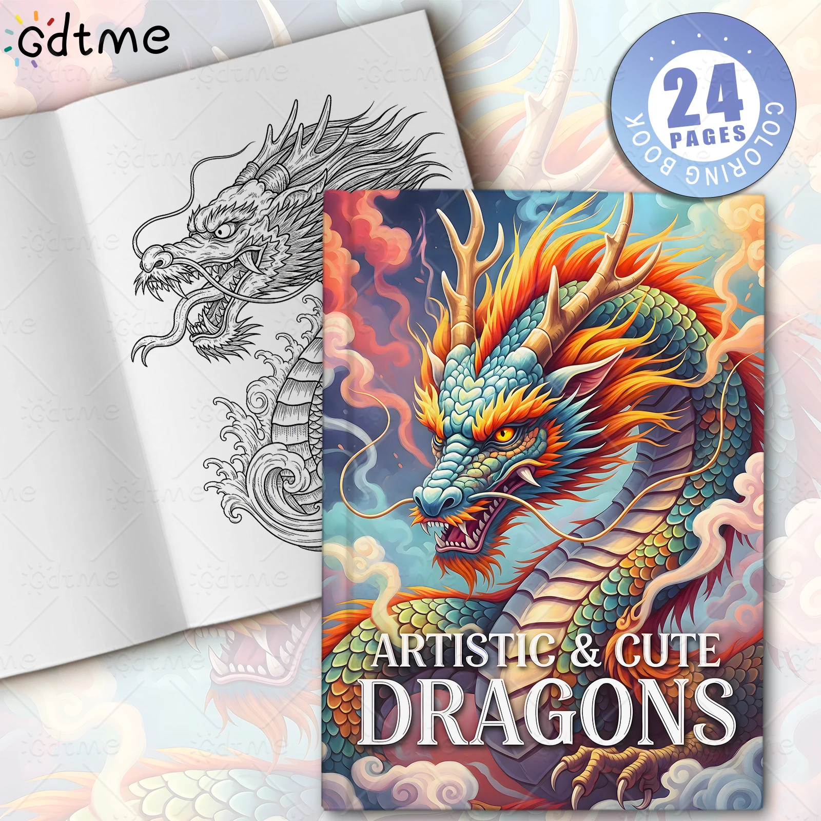 ARTISTIC & CUTE DRAGONS Coloring Book for Adult Bold-easy Pattern for Relaxation Kids Educational DIY Painting Drawing Book