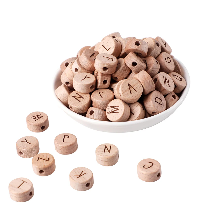 Bopoobo 10pc Wooden English Alphabet Beads Letter BPA Free Food Grade Material For DIY Baby Teething Necklace Baby Teether Beads